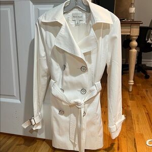 White Double-Breasted Trench Coat White House black market
